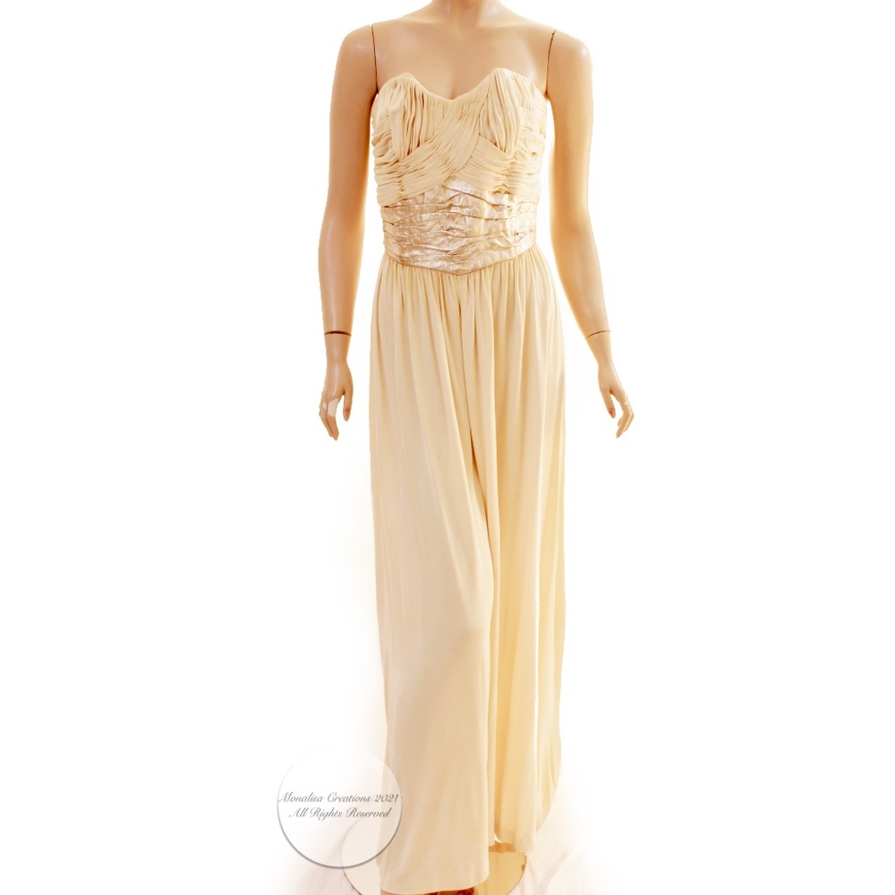 Vicky Tiel Couture Jumpsuit Gold Leather Corset Palazzo Wide Pant NEEDS REPAIR